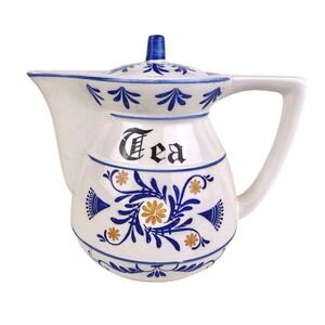 Vintage Blue and White Ceramic Tea Pot, Royal Sealy Heritage